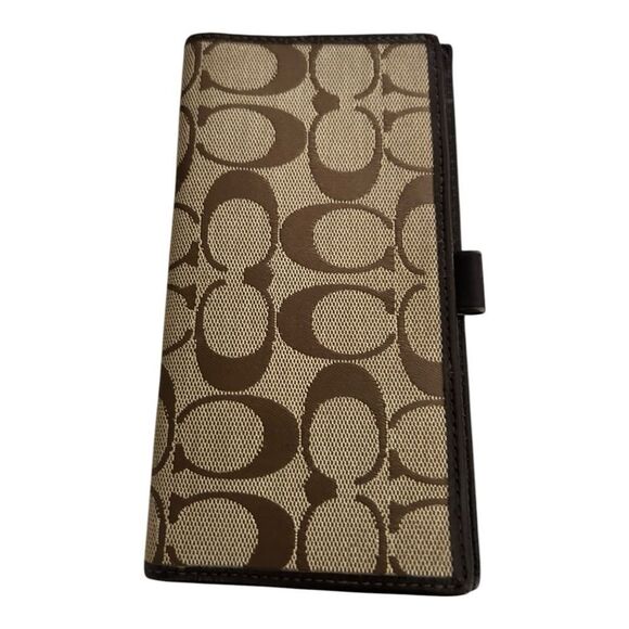 Coach Signature Canvas Check Book Cover Tan - Picture 1 of 3